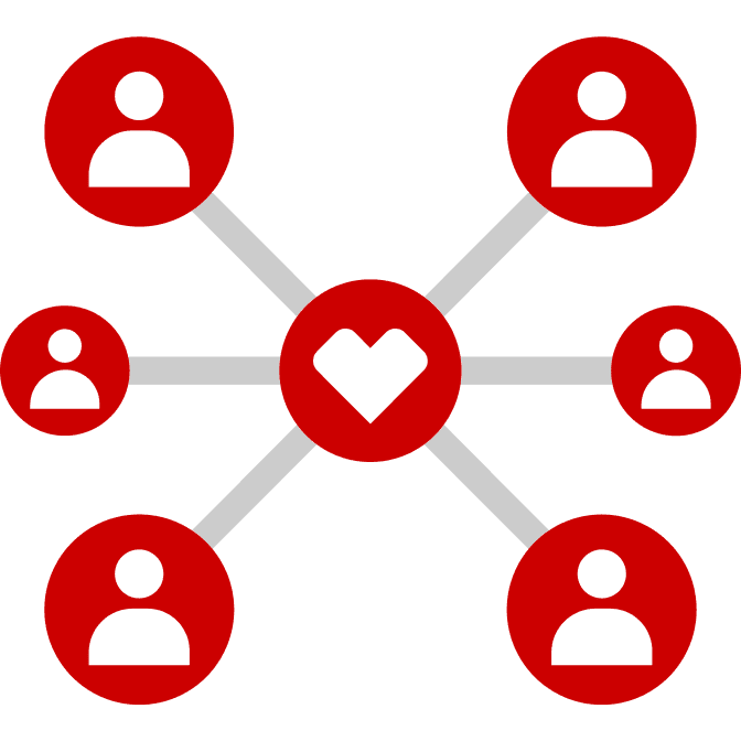 A pictogram of a team connected through a CVS heart.