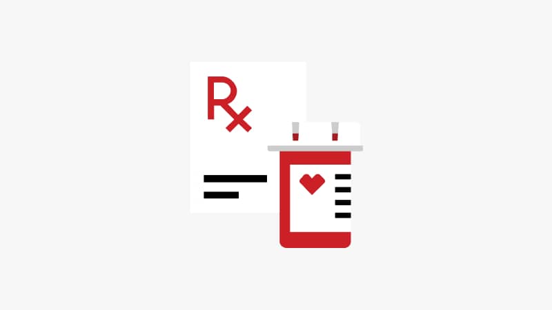 A pictogram of a prescription and medication vial